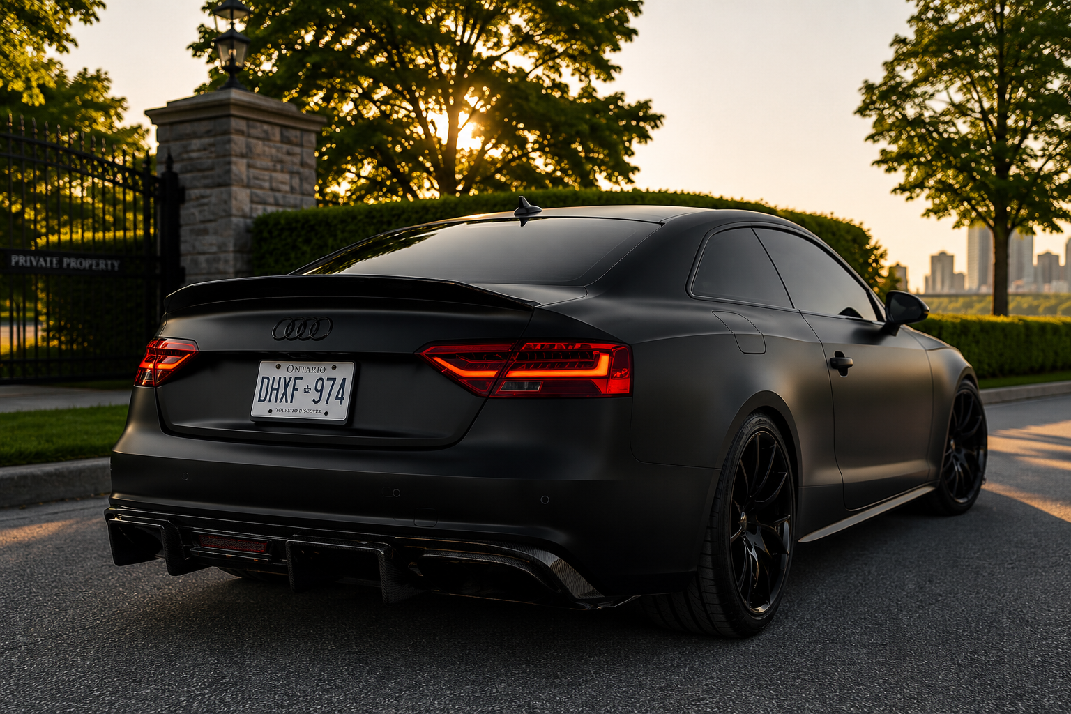 Matte black Audi A5 Coupe rear three-quarter view